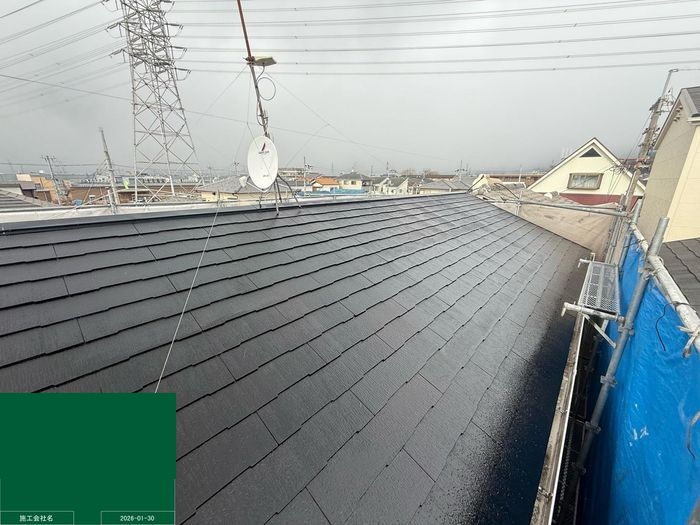 八尾市曙川東 築25年 スレート屋根 中塗り完了