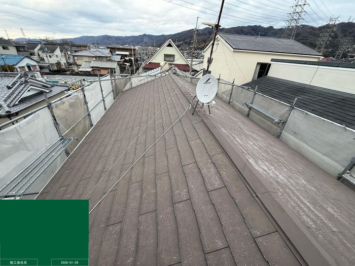 八尾市曙川東 築25年 スレート屋根 施工前 色褪せ