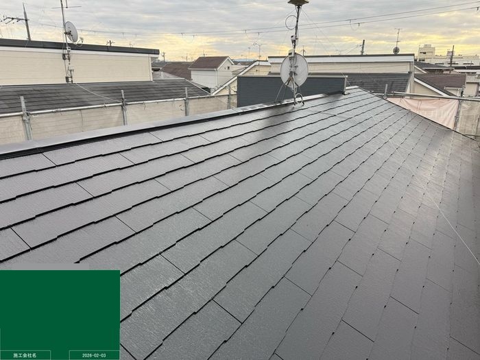 八尾市曙川東 築25年 スレート屋根 上塗り完了 全景2