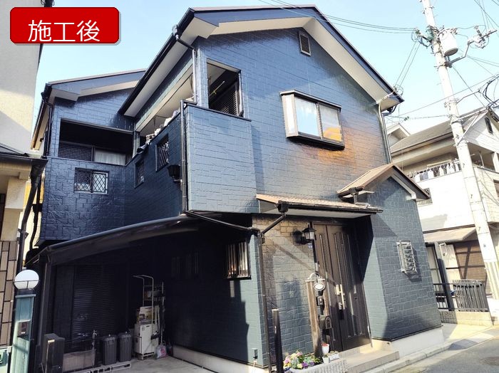 松原市 築25年 窯業系サイディング外壁 カーポート側外観 施工後