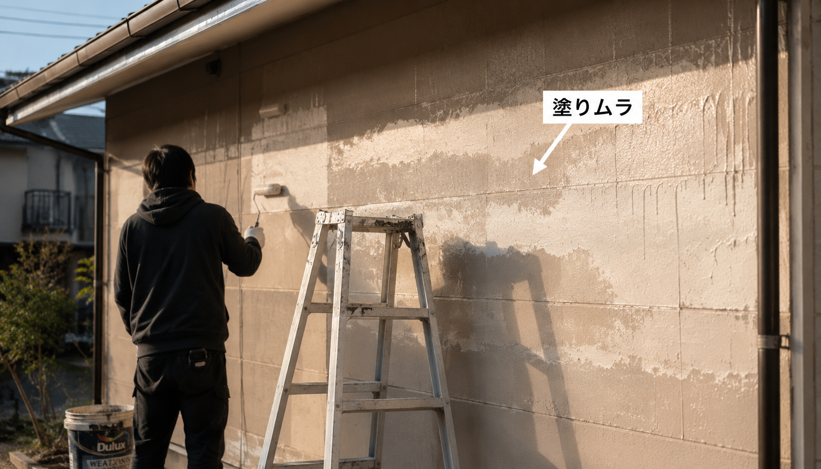 素人が塗った外壁に見られる典型的な塗りムラ