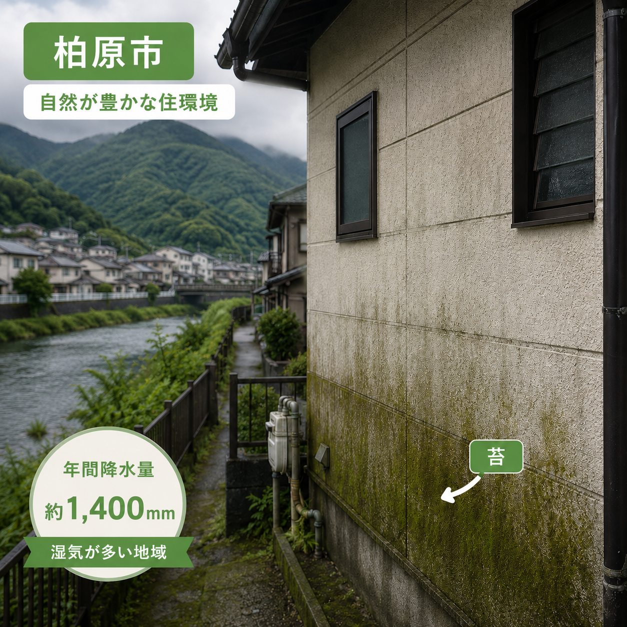 山と川に囲まれた柏原市特有の湿気環境