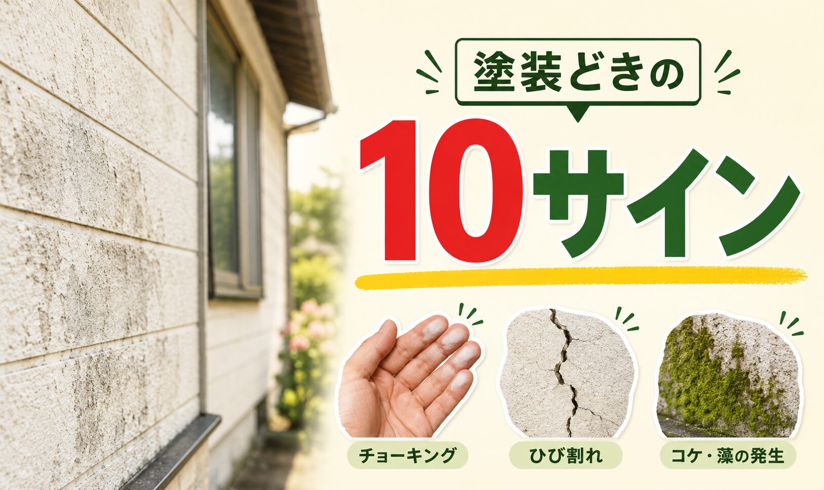 外壁塗装のタイミングを示す10のサインを示す画像