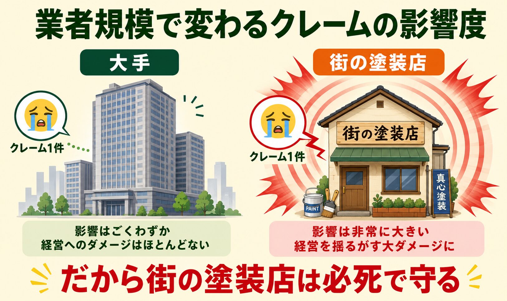 業者規模とクレーム1件のダメージを比較する図