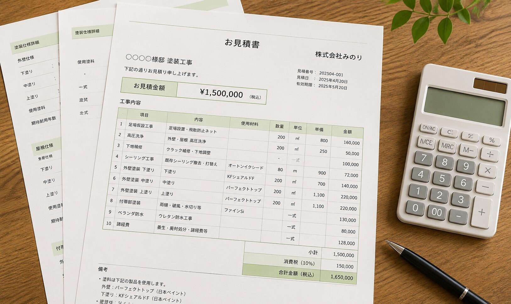 みのりペイントの見積書サンプル