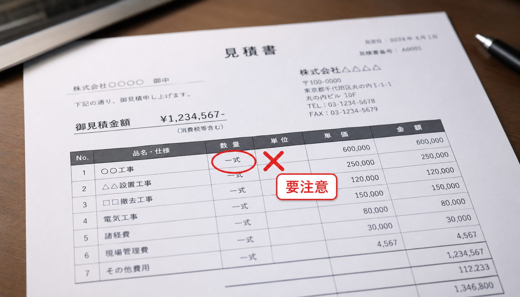 「一式」表記が多い見積書は要注意のサイン