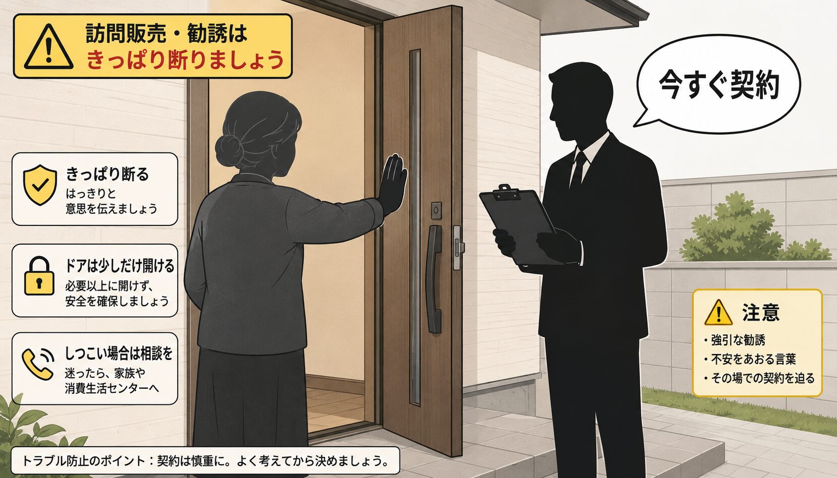 訪問販売での強引な営業に注意