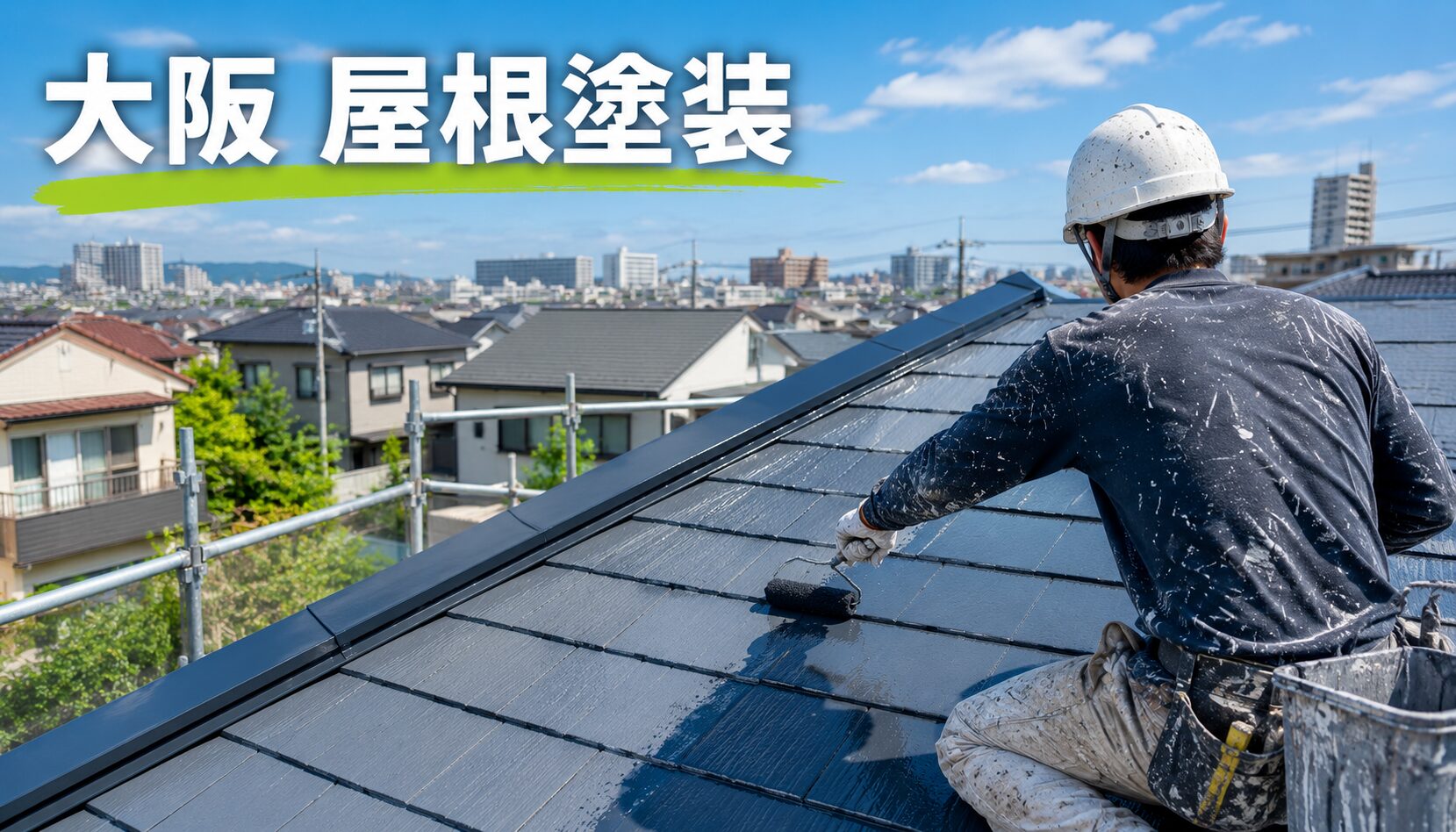 大阪の気候に適した屋根塗装施工の様子