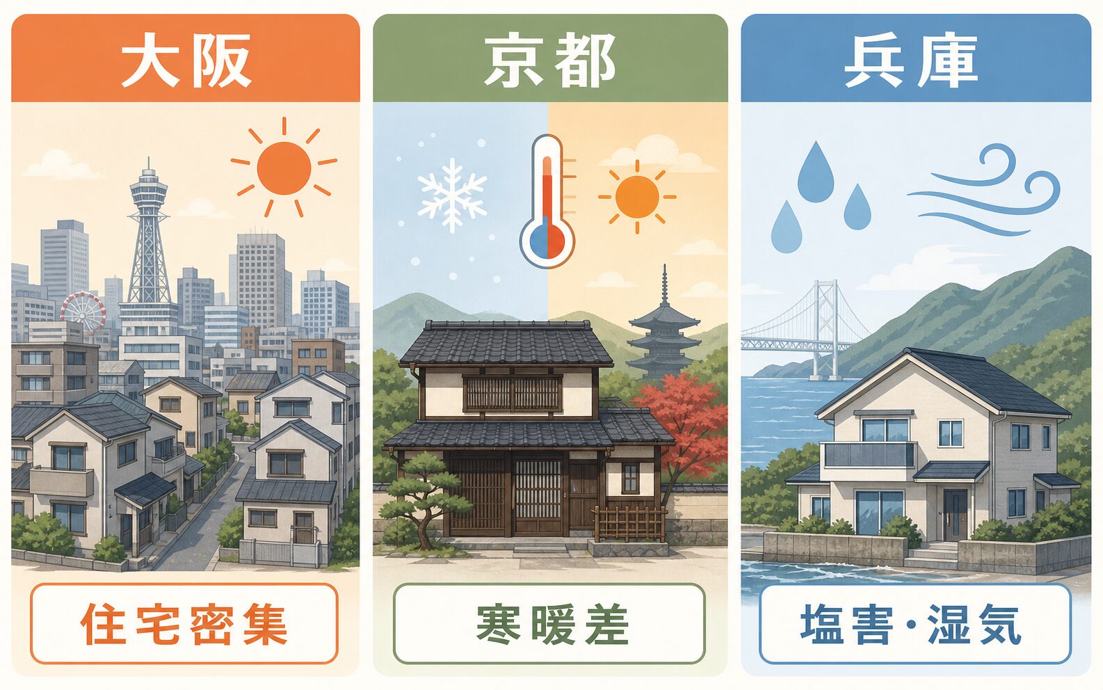 大阪京都兵庫の外壁塗装に影響する地域特性