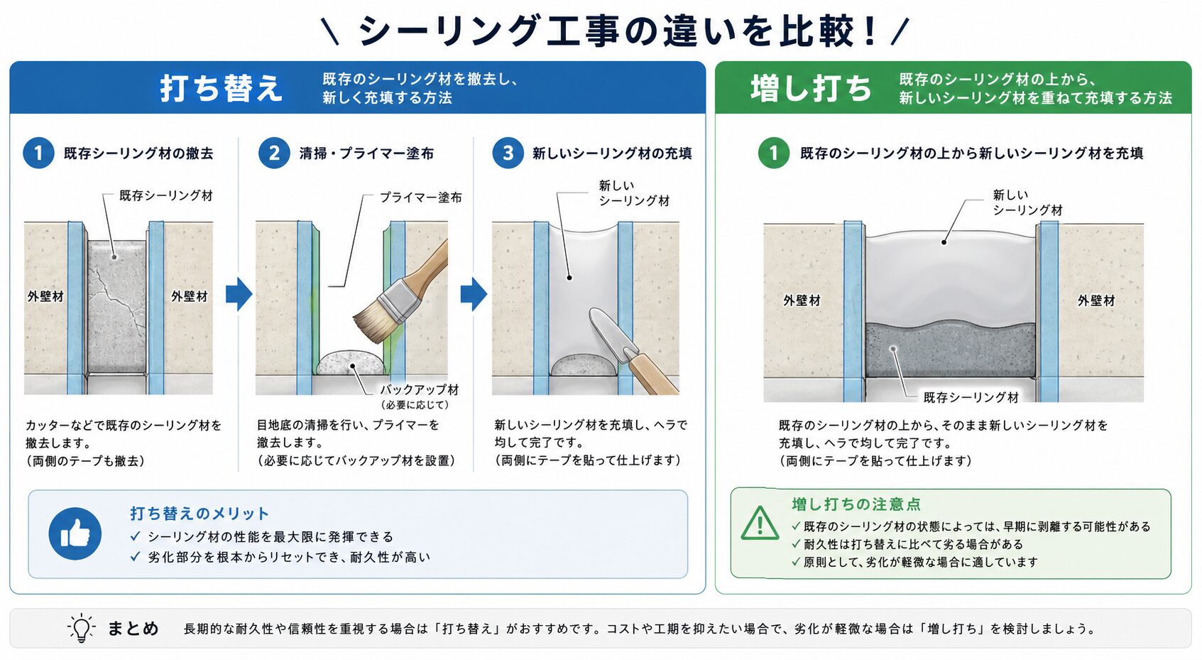 打ち替えと増し打ちの選び方｜判断のポイント