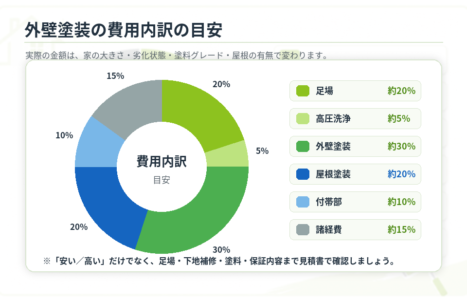 外壁塗装の費用内訳の円グラフ