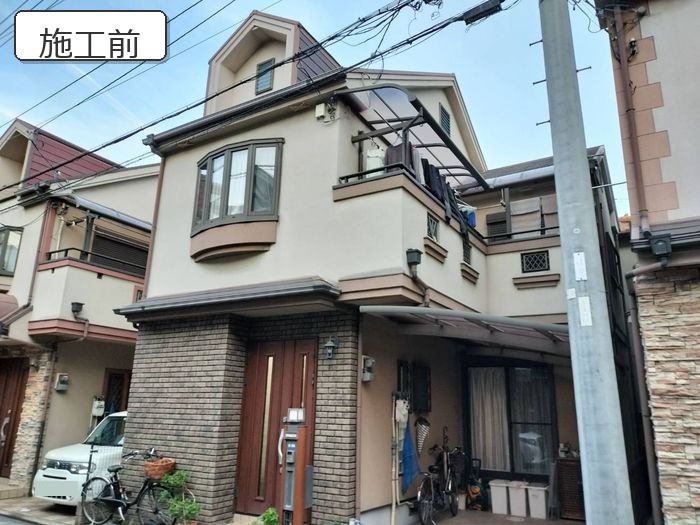 八尾市久宝寺 築24年 モルタル外壁 施工前の正面外観