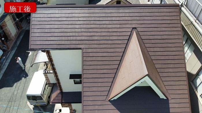 八尾市久宝寺 築25年 スレート屋根 施工後の全景