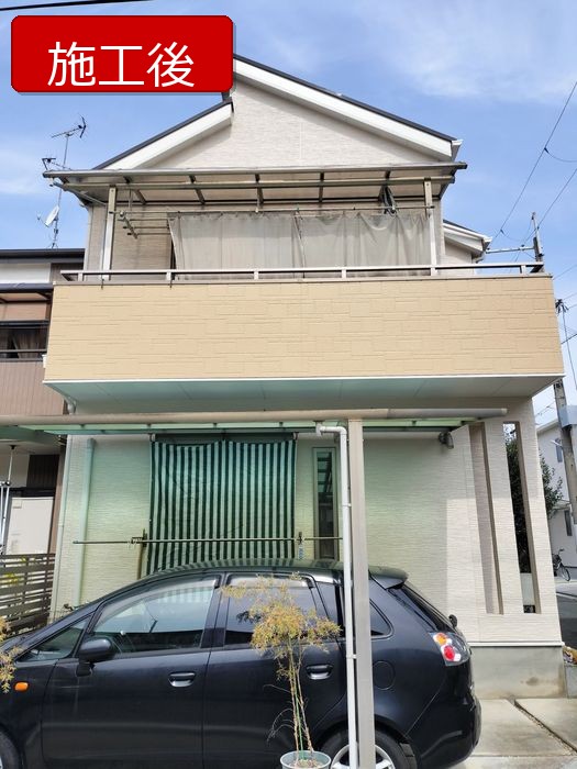 八尾市太子堂 築18年 窯業系サイディング外壁 施工後の正面外観