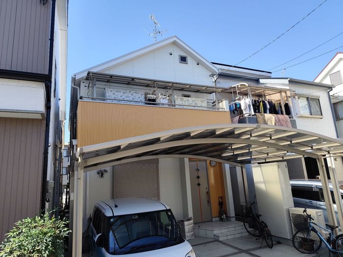 八尾市 築25年 窯業系・金属サイディング外壁 正面全景 施工後