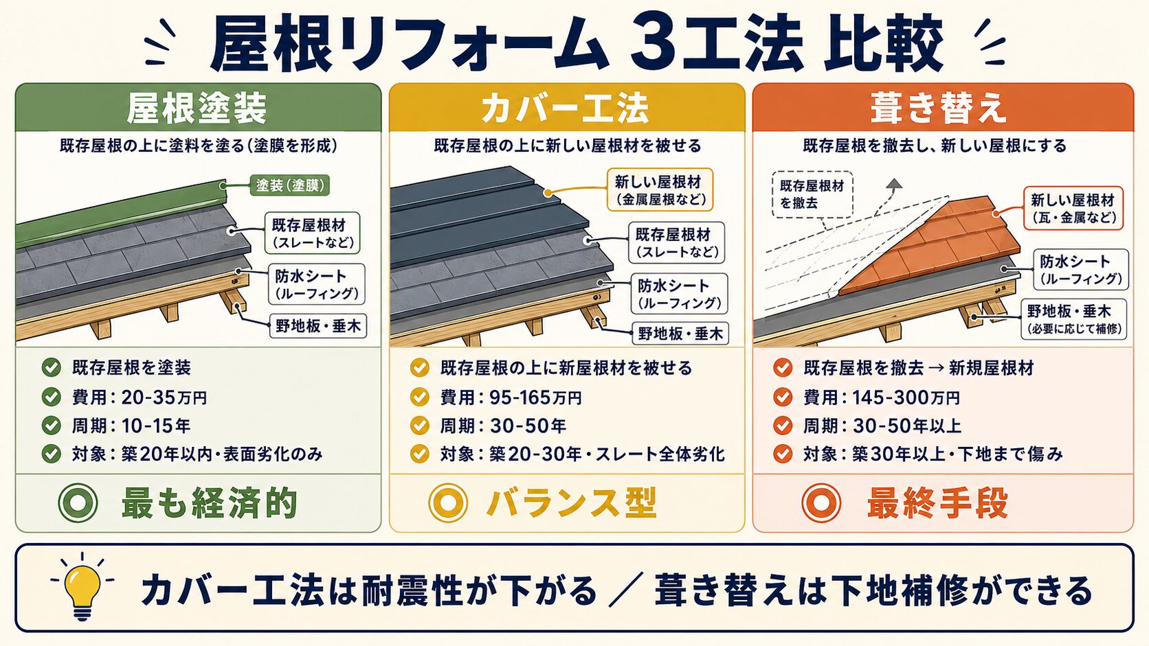 屋根3工法の比較