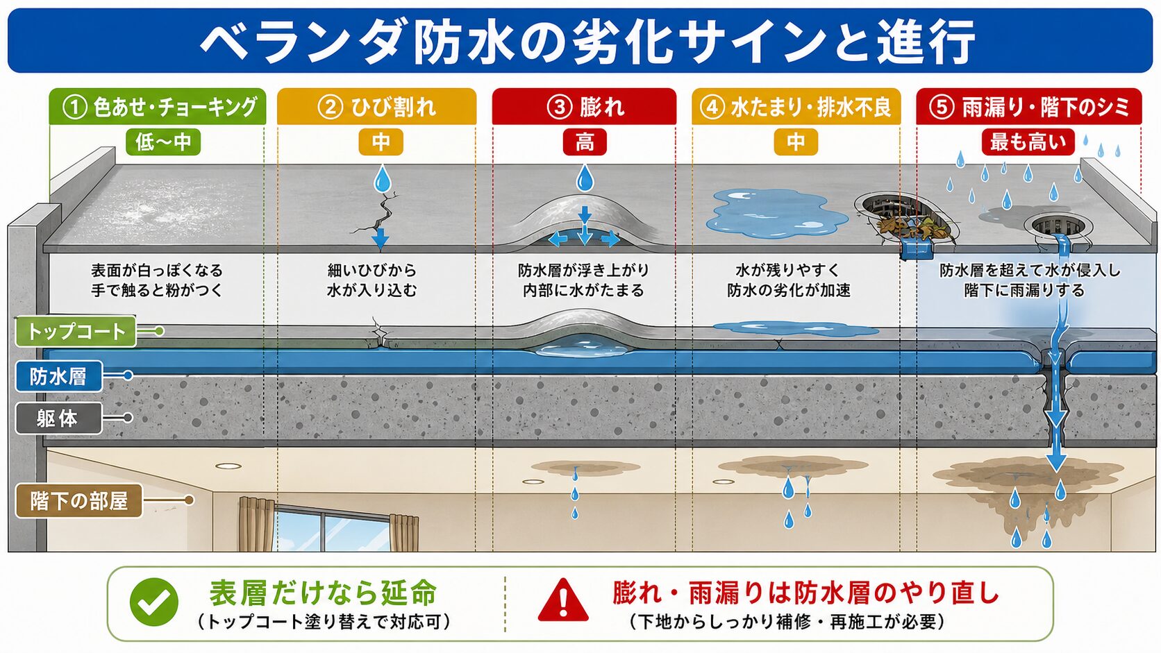 平野区のベランダ・バルコニー防水|FRP・ウレタンの違い・費用・外壁塗装と同時がお得な理由【2026年】 図解