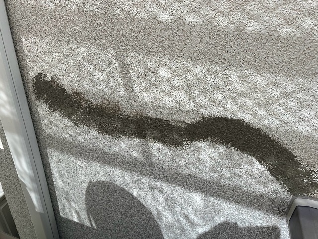 リシン吹き付け外壁に発生した黒い雨染み汚れ