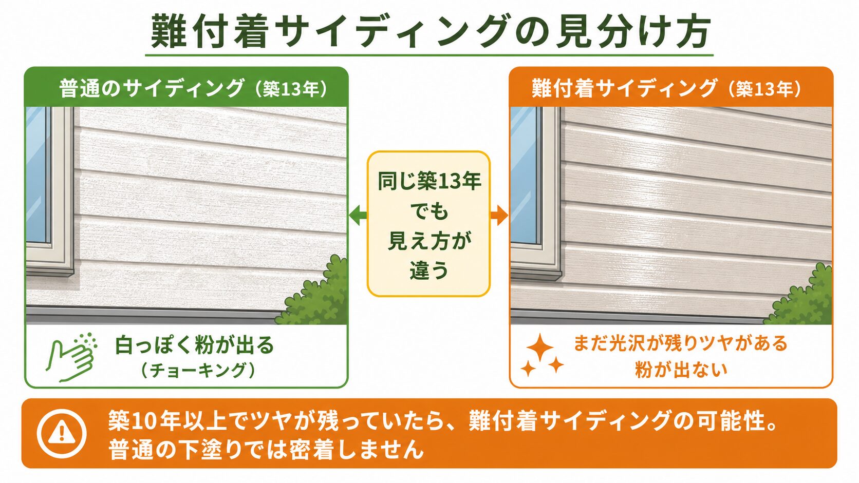 難付着サイディングの見分け方