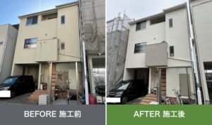 大東市緑ヶ丘|築19年モルタル外壁と付帯部を塗装|軒天・破風・雨樋はどこまで塗るのか