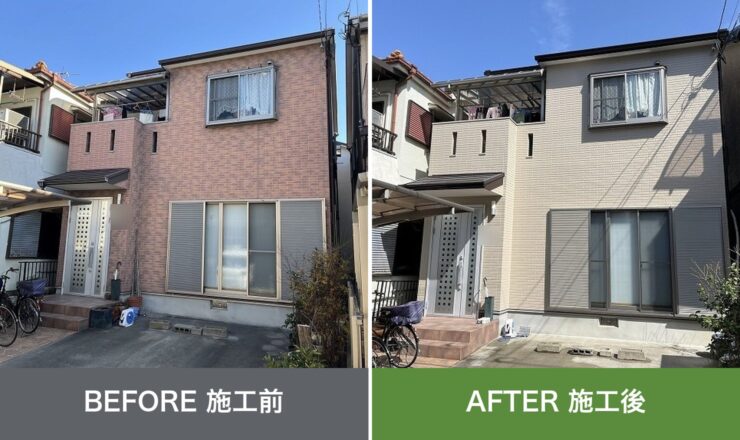 大東市谷川の外壁塗装 施工前と施工後を並べた比較写真