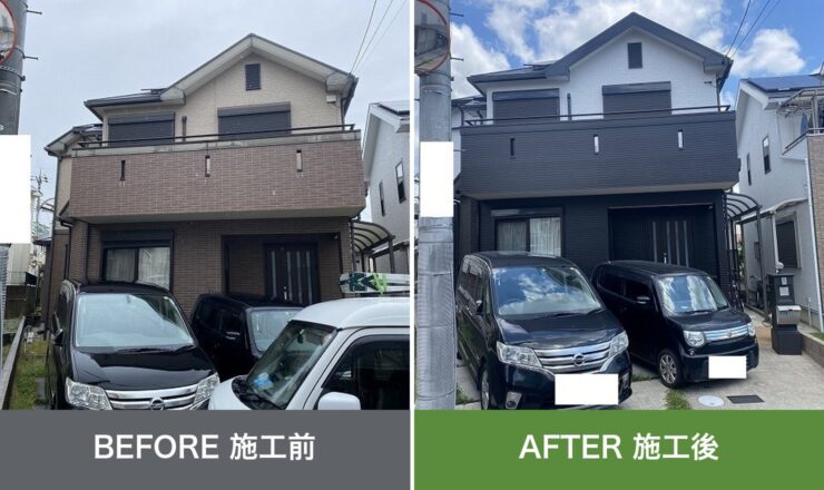羽曳野市の外壁塗装 施工前と施工後を並べた比較写真