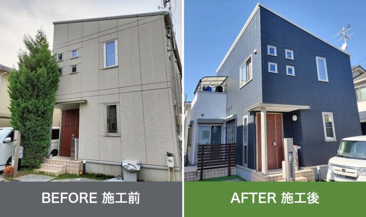 羽曳野市羽曳が丘の外壁塗装 施工前と施工後を並べた比較写真