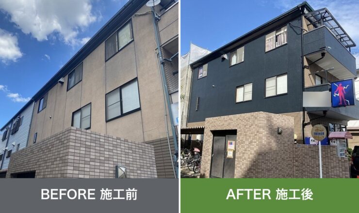 東大阪市吉田本町の外壁塗装 施工前と施工後を並べた比較写真