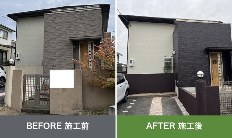 大阪市平野区の外壁塗装 施工前と施工後を並べた比較写真