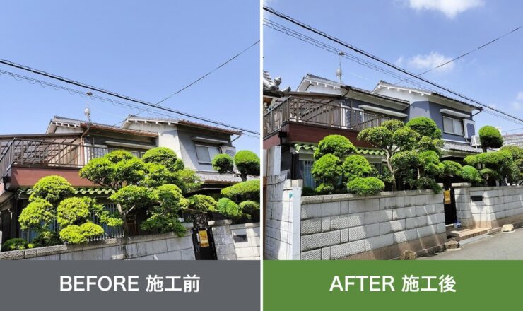大阪市平野区加美南の外壁塗装 施工前と施工後を並べた比較写真