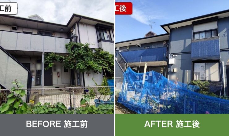 大阪市平野区喜連の外壁塗装 施工前と施工後を並べた比較写真