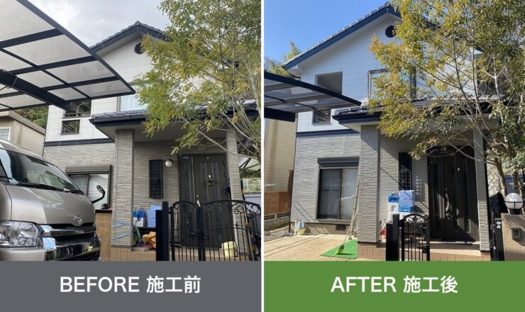 大阪市平野区の外壁塗装 施工前と施工後を並べた比較写真