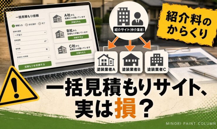 外壁塗装の一括見積もりサイトと紹介料のからくりを示すサムネイル