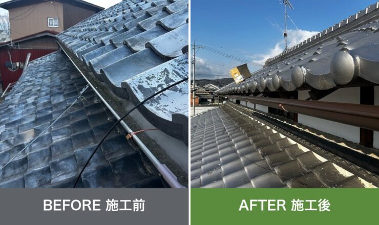 柏原市の外壁塗装 施工前と施工後を並べた比較写真