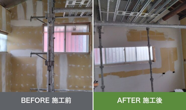 柏原市高井田の外壁塗装 施工前と施工後を並べた比較写真