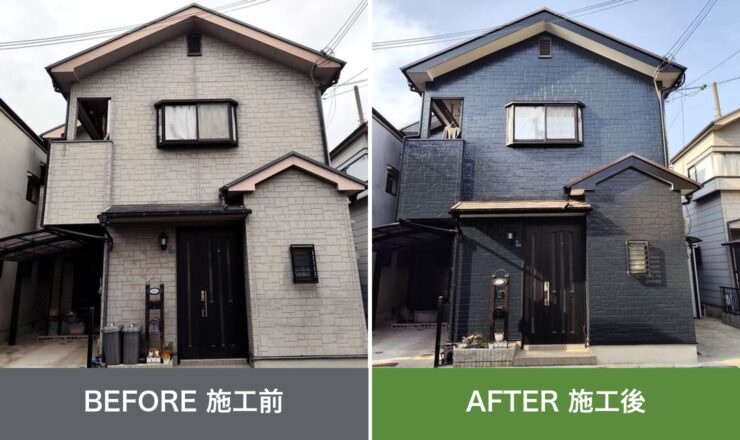 松原市別所の外壁塗装 施工前と施工後を並べた比較写真