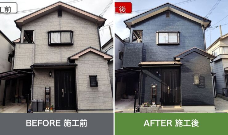 松原市別所の外壁塗装 施工前と施工後を並べた比較写真