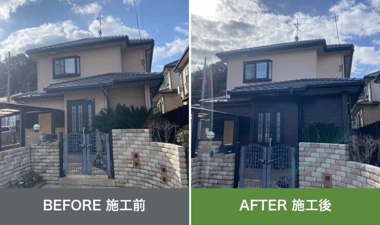 堺市東区福田の外壁塗装 施工前と施工後を並べた比較写真