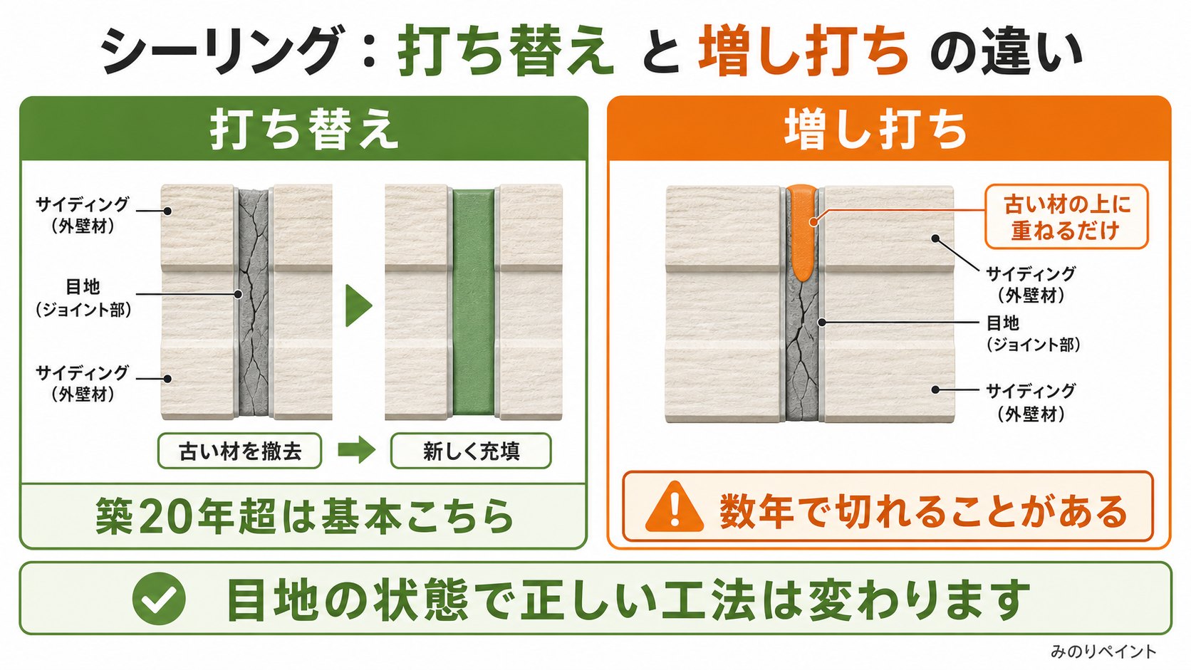 シーリングの打ち替えと増し打ちの違い（撤去するかどうか）