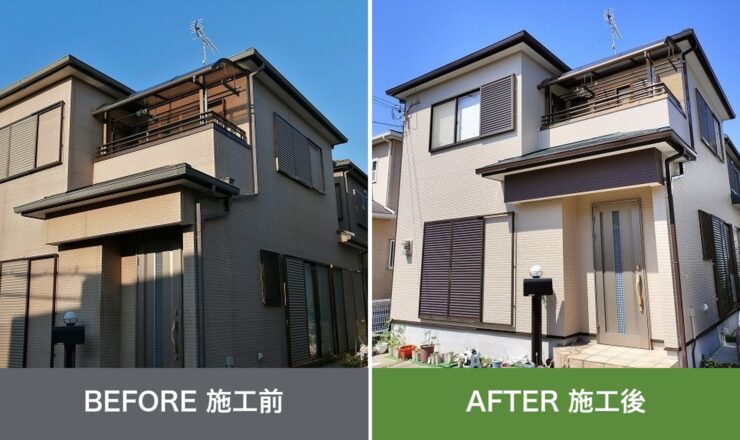 泉南市岡田の外壁塗装 施工前と施工後を並べた比較写真