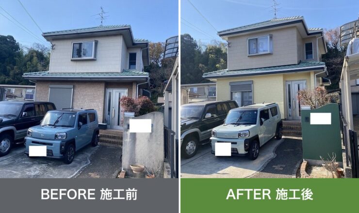 大阪市鶴見区の外壁塗装 施工前と施工後を並べた比較写真