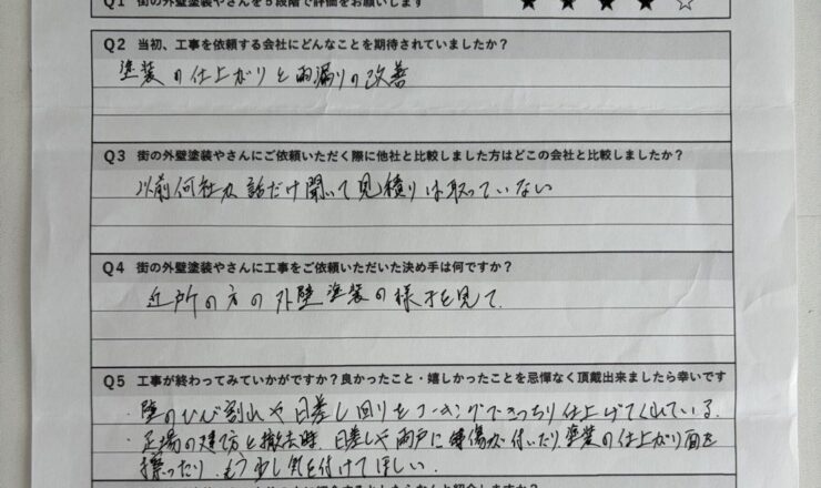 お客様アンケート（お名前・ご住所の欄は掲載していません）