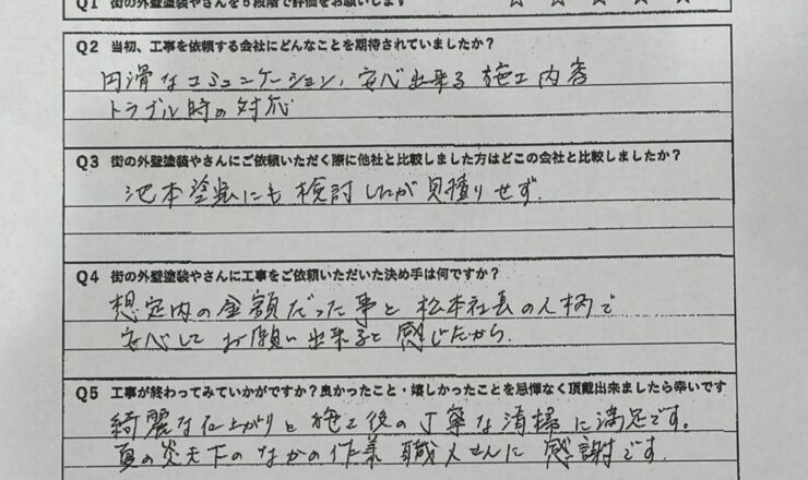 お客様アンケート（お名前・ご住所の欄は掲載していません）