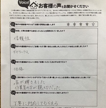 お客様アンケート（お名前・ご住所の欄は掲載していません）