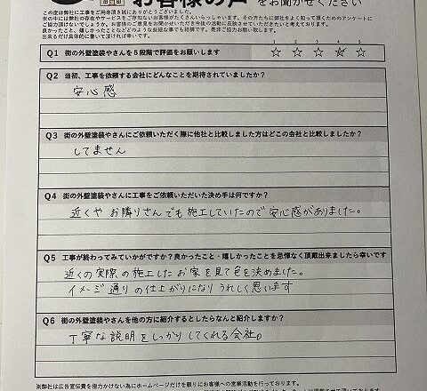 お客様アンケート（お名前・ご住所の欄は掲載していません）