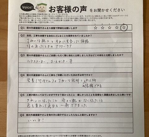 お客様アンケート（お名前・ご住所の欄は掲載していません）