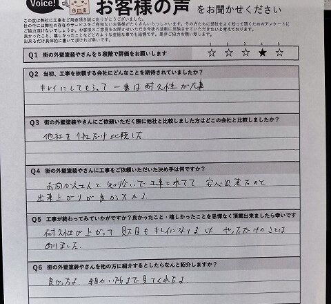 お客様アンケート（お名前・ご住所の欄は掲載していません）