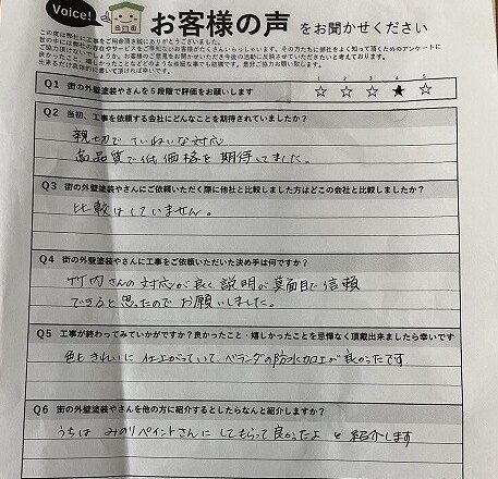お客様アンケート（お名前・ご住所の欄は掲載していません）