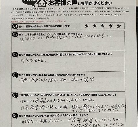 お客様アンケート（お名前・ご住所の欄は掲載していません）
