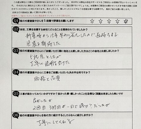 お客様アンケート（お名前・ご住所の欄は掲載していません）